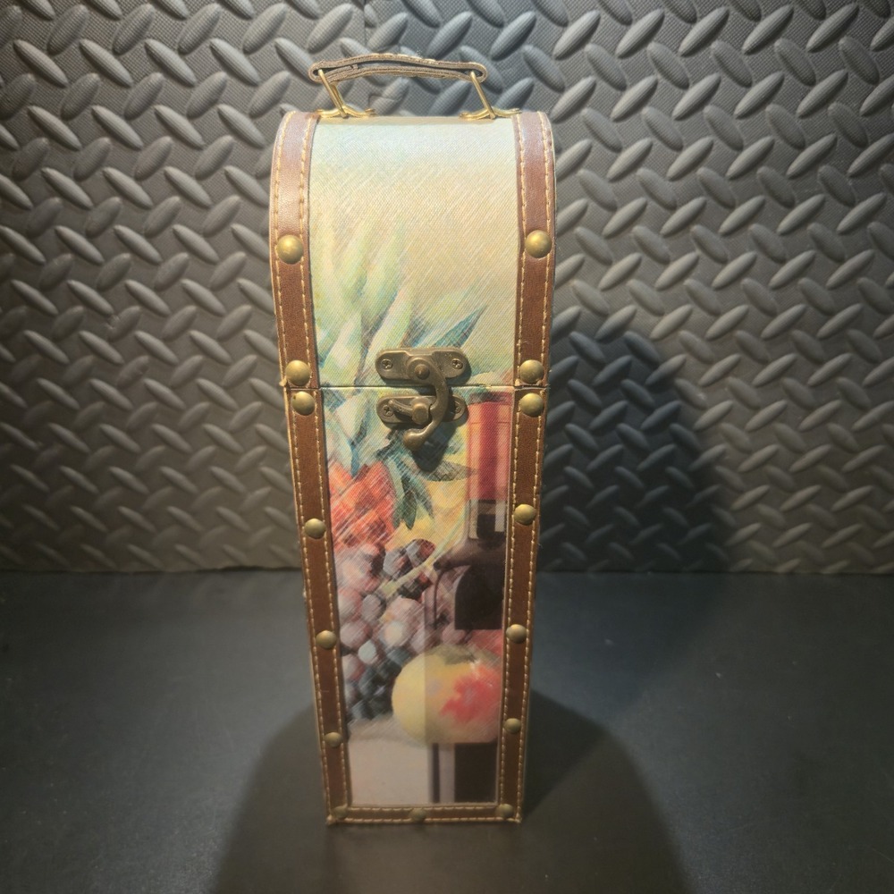 New Elements Single Wine Gift Box w/ Grapes - 14 3/4" Tall - Leather Trim